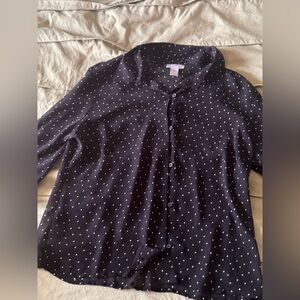 Old Navy black sheer blouse with white polka dots. 3/4 sleeves